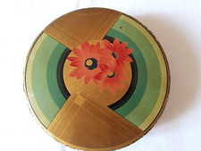 OLD ROUND IRON BOX TOLE LITHOGRAPHED ART DECO day 15cm