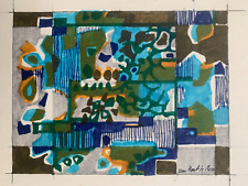 Michèle VAN HOUT LE BEAU (XX-XXI) Watercolor Landscape Abstract Geometric Shapes