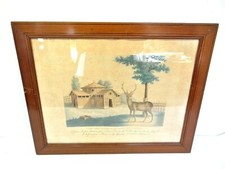 Original Lambert Freres Huet Engraving Print Cerf Pres Cabane Au Jardin Plantes