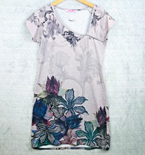 Smash Robe Droite Femme XL Violet Gris Floral Extensible Manches Asymétriques