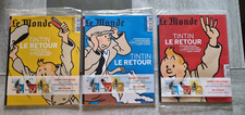 le monde tintin le retour couverture jaune,bleu et rouge + cartes de voeux neuf