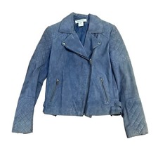 Gerard Darel Quilted Suede Moto Jacket Periwinkle Blue Asymmetric FR 38 / US 6
