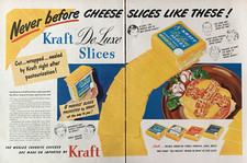 Kraft De Luxe Cheese Slices Pimento Swiss Brick Vintage Print Ad 1950 #1670