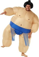 Adult Blue Inflatable Sumo Wrestler Costume Men`s Halloween Blow Up Fat Suit O/S