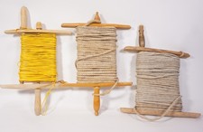 Vintage Set of 3 Wooden Spools With Clothes Rope Over 50M