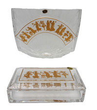 2 CRYSTAL VAL SAINT LAMBERT "DANCE DE FLORE" ETCHED VASE TRINKET BOX CAMEO LEDRU