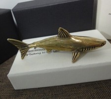 Retro Solid Brass Copper Lovely Shark Figurine Statue & Gift Box