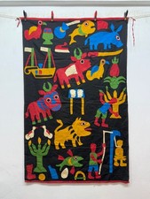 Vintage Beautiful Hand Sewn African Applique Pictorial Tapestry Textile 132x84Cm