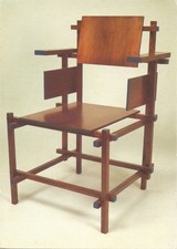 Postcard Art Designer, Cabinetmaker, Gerrit Rietveld, Brown and Blue Armchair