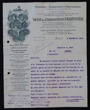 Billhead Invoice PARIS 1921 Rolling Mill Foundry CARPENTER Brass Illustrated 130