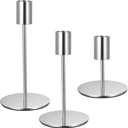 Bougeoirs métal argenté 3 - bougeoirs,
