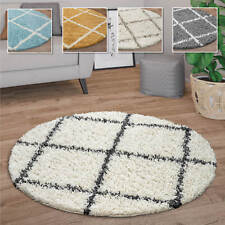 Tapis Shaggy Tapis Rond Salon Moderne Tapis Poils Longs Scandinave Motif Diamant