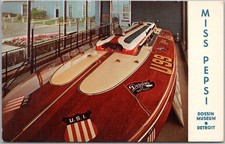 c1960s Detroit BELLE ISLE Michigan Postcard "MISS PEPSI" Hydroplane Speed Boat