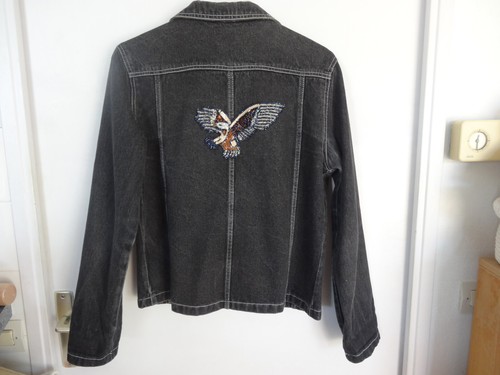 Veste jean noir broderies - veste,