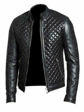 Veste en cuir matelassé pour hommes veste noire élégante manteau de motard...