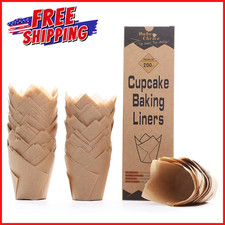 CUPCAKE NATURAL TULIP LINERS Unbleached Parchment Paper Baking Cups Wrapper