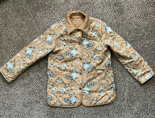 Denim & Co. Reversible Quilted Barn Jacket Women’s Medium Tan Floral Chore Coat