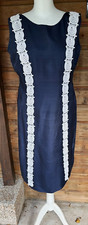 Stunning Vintage Navy Silk Sewing Dress, 1960s Era, Size 42/44
