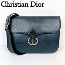 Christian Dior Vintage CD Hardware All Leather Pochette Shoulder Bag Navy