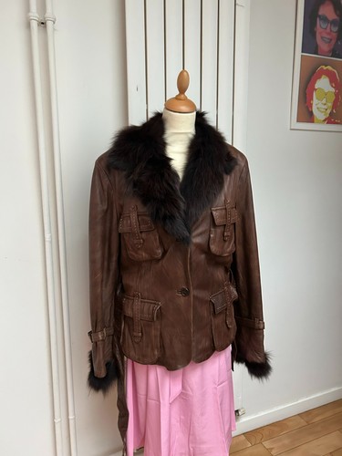 Veste cuir marron - vintage, col