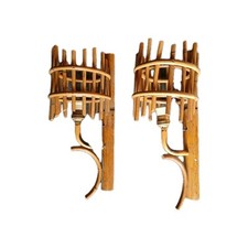 Pair of bamboo rattan lantern wall sconces. 50s 60s louis sognot