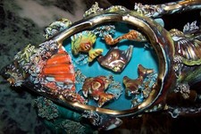 Antique Signed VALLAURIS Amphora Decor Fish Hippocampus Corals Watcher