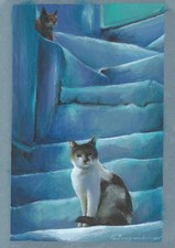 cats. Original painting A4 modern acrylic work
