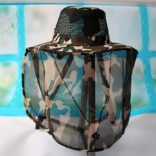 Hommes Maille Bob Chapeau Large Bord Camouflage Anti-moustique Casquette Cou De