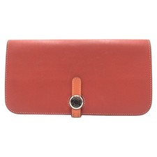 Authentic HERMES Dogon Long purse long wallet Red sanguine crevette leather