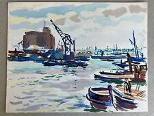 Moroccan Orientalist Landscape Gouache Morocco Marine Port De Safi Casablanca 1940