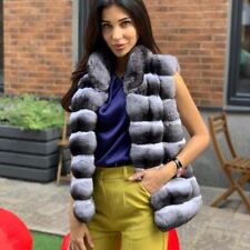 New Real Rex Rabbit Fur Gilet Women Chinchilla Color Waistcoat Sleeveless Vest