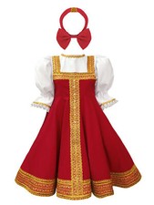 Halloween Dress for Girl Russian Traditional Costume Puff Sleeve Gold Embroidery