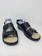 Berkemann Sofie Womens 10 Black Leather Comfort Stretch Sandals Shoes