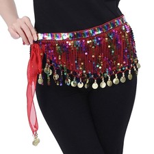 Écharpe de hanche sequins pour danse orientale jupe en mousseline avec pièces...
