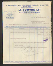 PARIS (II°) COUSOLRE FACTORY (59) FOOTCOVERS & WADDING "THE BED COVER" in 1936