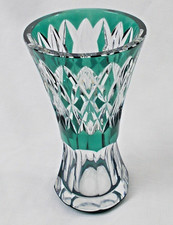 Val Saint Lambert Belgium Vintage Emerald  green Diamond  cut crystal  vase