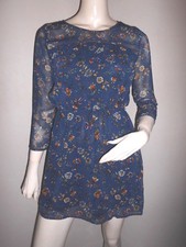 LEGERE ROBE DOUBLE EFFET VOILE SPRINGFIELD BLEU MARINE MOTIF FLEURI COLORE T:36