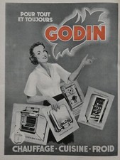 1954 PRESS AD GODIN STOVE HEATING COLD KITCHEN REFRIGERATOR