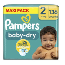 Maxi Pack 136 Couches PAMPERS Baby-Dry Taille 2 (4 à 8 KG) Lot Bébé Stop Protect