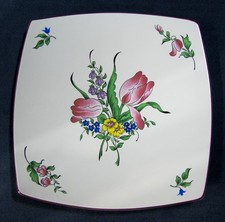 Assiette Carrée Décor Fleurs Service Réverbère Faïence de Lunéville France