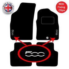 Tailored Carmats Fits Fiat 500 2008 to 2012, 4pc set, 1 Clips & LOGOS