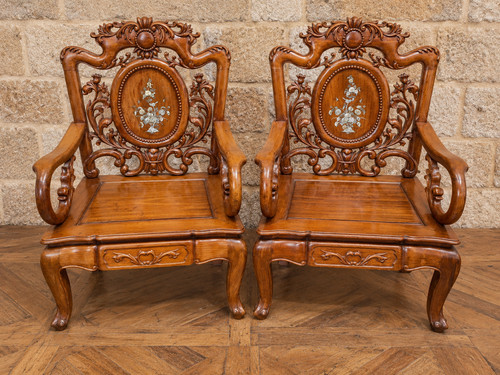 Paire fauteuils asiatiques - paire,