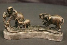 Fonte Bronze Éléphants Groupe Sur Marbre Statue Sculpture Lost Cire Méthode Gift