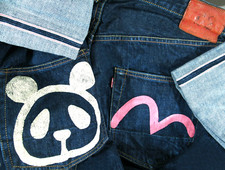 *HOT VTG Men's EVISU NO:2 SELVEDGE PAINTED JAPAN Denim Jeans 42 x29 (*Fit 37x29)