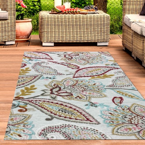 Tapis extérieur salon fleurs