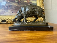 Bronze Sculpture of a Wild Boar Mounted on Marble After "Pierre-Jules Mêne"