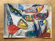 Karel Appel Drawing on paper (Handmade) signed and stamped mixed media art.