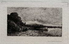 Chaland Bord Riviere GRAVURE