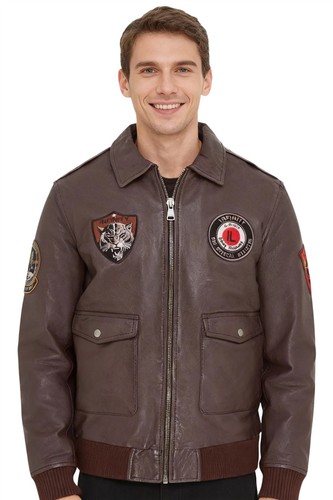 Veste aviateur cuir marron - veste, en