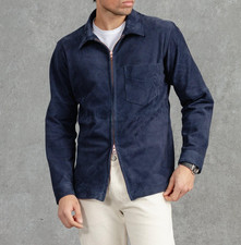 Veste en cuir bleu Cafe Racer